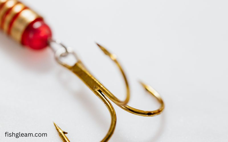 Close up of a sharp treble fishing hook used for lure fishing